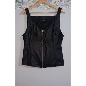 American Born Leather Large Black Zip Biker Lined Vintage Party Riding Vest
